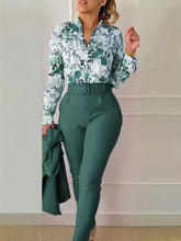 Load image into Gallery viewer, Chic Floral V-Neck Blouse &amp; Belted Tapered Pants Set - A Stylish Womens Two-Piece Outfit - Shop &amp; Buy
