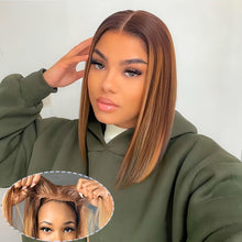 Load image into Gallery viewer, Chic Glueless Bob Wig - Pre-Cut Ombre Highlight Human Hair with 180% Density, HD Lace Front &amp; 4x4 Closure - Effortless Wear - Shop &amp; Buy
