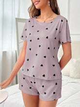 Load image into Gallery viewer, Chic Heart Pattern Pajama Set - Cozy Short-Sleeve Top &amp; Comfy Shorts - Casual Womens Sleep &amp; Lounge Wear - Shop &amp; Buy
