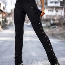 Load image into Gallery viewer, Chic High-Waist Skinny Pants with Button Detail &amp; Patch Pockets - Versatile Casual Wear for Women - Shop &amp; Buy
