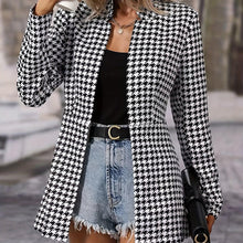 Load image into Gallery viewer, Chic Houndstooth Blazer - Stylish Open-Front Design with Timeless Pattern - Premium Long Sleeves for Elegant Work Office Wear - Shop &amp; Buy
