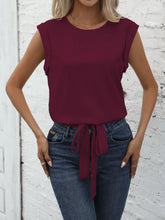 Load image into Gallery viewer, Chic Keyhole Back Tie Front Blouse - Effortless Casual Style with Classic Crew Neck Design - Perfect for Womens - Shop &amp; Buy
