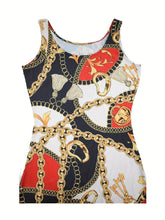 Load image into Gallery viewer, Chic Knee-High Chain Print Bodycon Dress - Crew Neck Sleeveless, Mid-Elastic Knit for Spring &amp; Summer - Shop &amp; Buy
