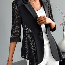 Load image into Gallery viewer, Chic Lace Blazer with Notched Collar - Stylish Button Front &amp; Long Sleeves - Perfect for Spring &amp; Fall - Womens Fashion Essential - Shop &amp; Buy
