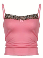 Load image into Gallery viewer, Chic Leopard Print Cami Top with Y2K Lace Backless Design - Adjustable Spaghetti Straps, Bow Front Detail - Shop &amp; Buy
