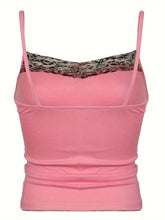 Load image into Gallery viewer, Chic Leopard Print Cami Top with Y2K Lace Backless Design - Adjustable Spaghetti Straps, Bow Front Detail - Shop &amp; Buy
