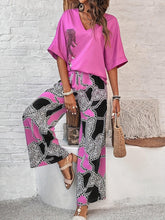 Load image into Gallery viewer, Chic Leopard Print Womens Outfit - Lightweight V-Neck Top &amp; Chain Pants Set - Shop &amp; Buy
