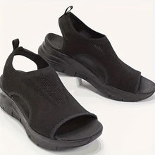 Load image into Gallery viewer, Chic Lightweight Open Toe Wedge Sandals - Easy Slip-On, Knitted Cut-Out Design - Shop &amp; Buy

