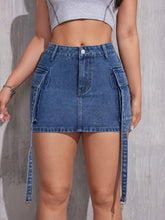 Load image into Gallery viewer, Chic Low-rise Flap Pocket Denim Cargo Skirt - Trendy Streetwear Style with Accent Zippers and Refined Buttons - Shop &amp; Buy
