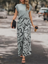 Load image into Gallery viewer, Chic Mock Neck Cap Sleeve Top &amp; Printed Wide Leg Pant Set - Shop &amp; Buy
