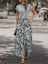 Load image into Gallery viewer, Chic Mock Neck Cap Sleeve Top &amp; Printed Wide Leg Pant Set - Shop &amp; Buy
