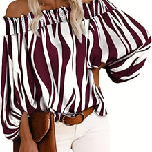 Load image into Gallery viewer, Chic Off Shoulder Striped Blouse - Fashionable Lantern Sleeves - Ultra-Comfortable Womens Casual Top - Shop &amp; Buy
