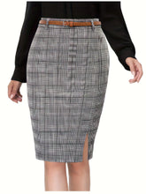 Load image into Gallery viewer, Chic Plaid Pencil Skirt - High Waist, Split Hem, Spring/Summer Style - Fashionable Womens Clothing - Shop &amp; Buy
