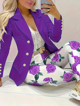 Load image into Gallery viewer, Chic Plus Size Womens Floral Blazer &amp; Solid Pants Suit Set - Stylish 2 Piece Outfit for Daily, Work or Special Occasions - Shop &amp; Buy
