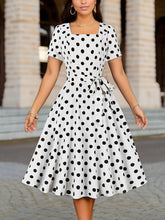Load image into Gallery viewer, Chic Polka Dot Print Square Neck Dress - Flattering Belted Design for Spring &amp; Summer - Shop &amp; Buy
