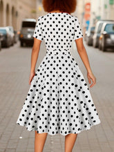 Load image into Gallery viewer, Chic Polka Dot Print Square Neck Dress - Flattering Belted Design for Spring &amp; Summer - Shop &amp; Buy
