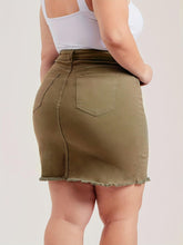 Load image into Gallery viewer, Chic Raw Hem Denim Skirt - Olive Green High Waist with Frayed Detail &amp; Handy Pockets - Shop &amp; Buy
