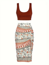 Load image into Gallery viewer, Chic Sleeveless Backless Crop Top &amp; Floral Print Drawstring Split Dress Outfits - Shop &amp; Buy
