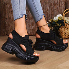 Load image into Gallery viewer, Chic Slingback Wedge Sandals for Women - Comfy Knit Upper, Adjustable Lace-Up Design, Breathable Platform Sole - Ideal for Casual Outings &amp; Summer Adventures - Shop &amp; Buy
