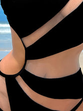 Load image into Gallery viewer, Chic Solid Black One-Piece Swimsuit with Mesh Detailing, Sexy Backless Design &amp; Asymmetrical Shoulder - Shop &amp; Buy
