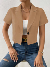 Load image into Gallery viewer, Chic Solid Color Crop Blazer with Fashionable Buttons - Flattering Short Sleeve &amp; Trendy Lapel Neck - Perfect for Spring &amp; Summer - Womens Wardrobe Essential - Shop &amp; Buy
