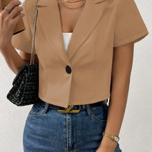 Load image into Gallery viewer, Chic Solid Color Crop Blazer with Fashionable Buttons - Flattering Short Sleeve &amp; Trendy Lapel Neck - Perfect for Spring &amp; Summer - Womens Wardrobe Essential - Shop &amp; Buy
