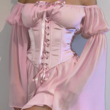 Load image into Gallery viewer, Chic Solid Color Two-piece Dress Set - Flirty Flare Sleeve &amp; Off-shoulder Design with Seductive Lace Up Corset - Shop &amp; Buy
