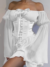 Load image into Gallery viewer, Chic Solid Color Two-piece Dress Set - Flirty Flare Sleeve &amp; Off-shoulder Design with Seductive Lace Up Corset - Shop &amp; Buy
