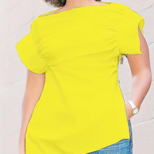 Load image into Gallery viewer, Chic Solid Color Zipper Side Blouse - Off-Shoulder Short Sleeve Stylish Top for Everyday Fashion - Shop &amp; Buy
