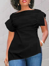 Load image into Gallery viewer, Chic Solid Color Zipper Side Blouse - Off-Shoulder Short Sleeve Stylish Top for Everyday Fashion - Shop &amp; Buy
