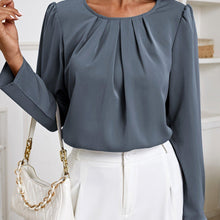 Load image into Gallery viewer, Chic Solid Ruched Blouse - Soft Crew Neck, Long Sleeve, Elegant for Spring &amp; Fall - Shop &amp; Buy
