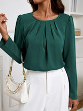 Load image into Gallery viewer, Chic Solid Ruched Blouse - Soft Crew Neck, Long Sleeve, Elegant for Spring &amp; Fall - Shop &amp; Buy
