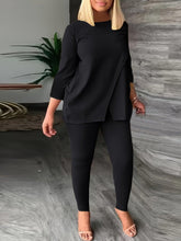 Load image into Gallery viewer, Chic Solid Two-piece Set - Crew Neck Long Sleeve Slit Top &amp; Skinny Pants Outfit - Shop &amp; Buy
