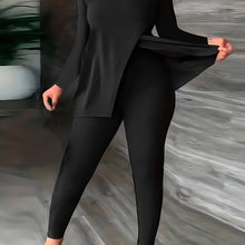 Load image into Gallery viewer, Chic Solid Two-piece Set - Crew Neck Long Sleeve Slit Top &amp; Skinny Pants Outfit - Shop &amp; Buy
