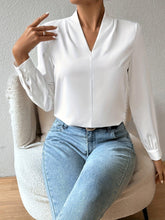 Load image into Gallery viewer, Chic Solid V-Neck Pleated Blouse - Stylish Workwear for Women - Fashionable Long Sleeve, Professional &amp; Elegant - Shop &amp; Buy
