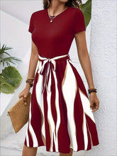 Load image into Gallery viewer, Chic Striped Belted A-line Dress - Comfortable Short Sleeve &amp; Crew Neck - Figure-Flattering for Spring &amp; Summer - Shop &amp; Buy
