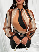 Load image into Gallery viewer, Chic Striped Mock Neck Blouse with Lantern Sleeves - Perfect for Spring &amp; Fall, Trendy Women Fashion Wear - Shop &amp; Buy
