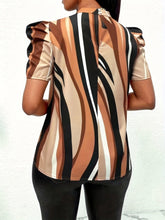 Load image into Gallery viewer, Chic Striped Print Mock Neck Blouse - Fashionable Puff Sleeves for Spring &amp; Summer - Shop &amp; Buy
