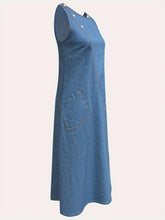 Load image into Gallery viewer, Chic Summer Denim Tank Dress - Sleeveless Crew Neck with Pockets &amp; Faux Button Details, Versatile Casual Wear - Shop &amp; Buy
