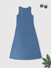Load image into Gallery viewer, Chic Summer Denim Tank Dress - Sleeveless Crew Neck with Pockets &amp; Faux Button Details, Versatile Casual Wear - Shop &amp; Buy
