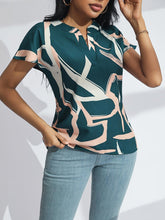 Load image into Gallery viewer, Chic Teal &amp; Pink Graphic Print Blouse - Notched Neckline - Comfort Fit - Ideal for Spring/Summer Versatility - Shop &amp; Buy

