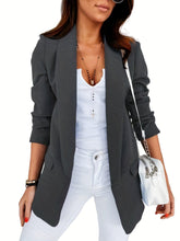 Load image into Gallery viewer, Chic V-neck Blazer with Pockets - Women Essential Long Sleeve, Fashionable Loose Fit Outerwear, Versatile for Casual &amp; Office Wear - Shop &amp; Buy
