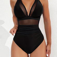 Load image into Gallery viewer, Chic V-Neck One-Piece Swimsuit - Sleek Mesh Design with Figure-Flattering Ruching - Shop &amp; Buy
