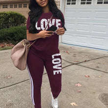 Load image into Gallery viewer, Chic Womens Letter Print Two-piece Set - Comfortable Short Sleeve T-shirt &amp; Trendy Side Stripe Pants Outfit - Shop &amp; Buy
