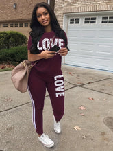 Load image into Gallery viewer, Chic Womens Letter Print Two-piece Set - Comfortable Short Sleeve T-shirt &amp; Trendy Side Stripe Pants Outfit - Shop &amp; Buy
