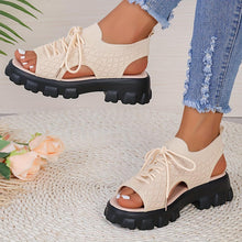 Load image into Gallery viewer, Chic Womens Peep Toe Knitted Sandals - Stylish Platform Height, Adjustable Lace-up, Cut-out Detail - Shop &amp; Buy
