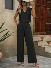 Load image into Gallery viewer, Chic Womens Solid Color Pant Set - V-Neck Tank Top with Adjustable Belt &amp; Straight Leg Pants - Shop &amp; Buy
