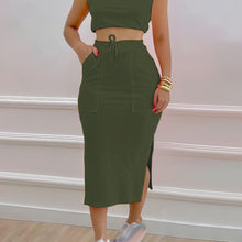 Load image into Gallery viewer, Chic Womens Two-Piece Outfit Set - Sleeveless Tank &amp; Drawstring Split Skirt - Soft Breathable Casual Wear - Shop &amp; Buy
