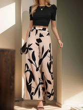 Load image into Gallery viewer, Chic Womens Two-Piece Pantsuit Set - Solid Color T-Shirt with Leaf Print Pants - Shop &amp; Buy
