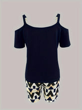 Load image into Gallery viewer, Chic Womens Two-Piece Set - Zip Front Cold Shoulder Top &amp; Geo Print Shorts - Shop &amp; Buy
